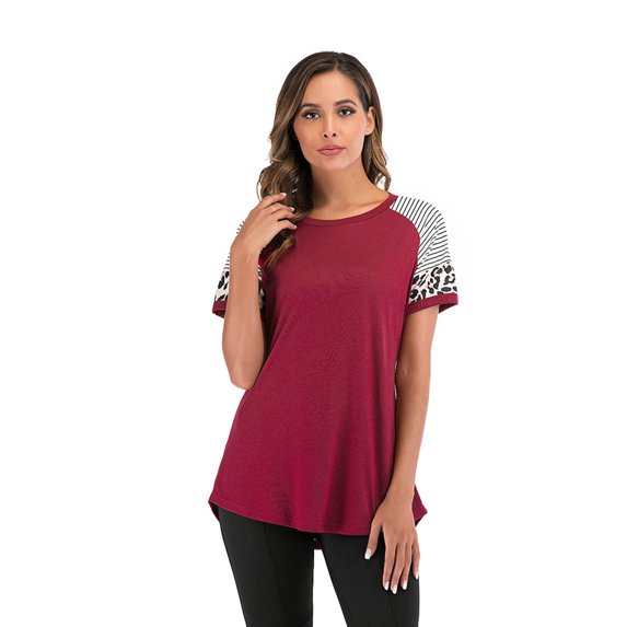 Tinglu Summer Tunic Tops Women's Comfy T-Shirt Female Top Leopard Sleeve