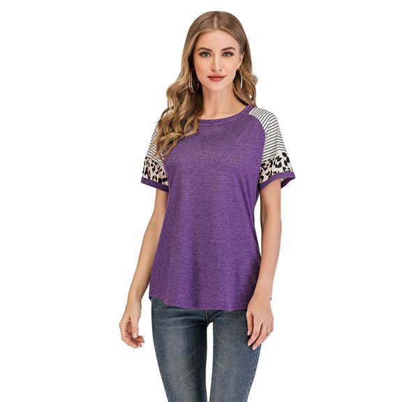Tinglu Summer Tunic Tops Women's Comfy T-Shirt Female Top Leopard Sleeve