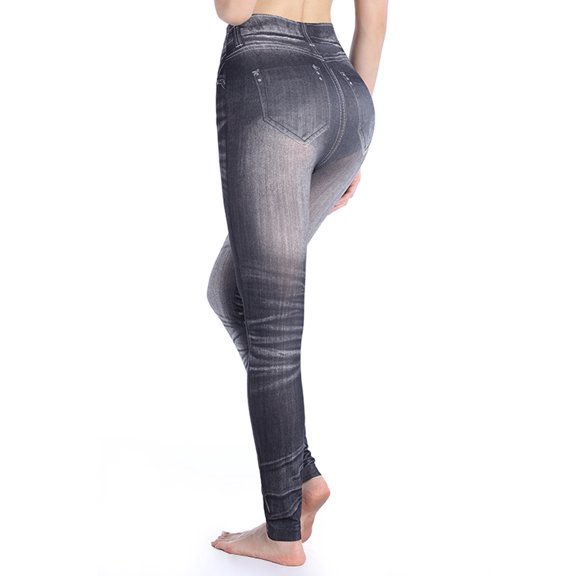 Tinglu Women Imitation Distressed Denim Jeans Leggings Stretchy Denim Pants