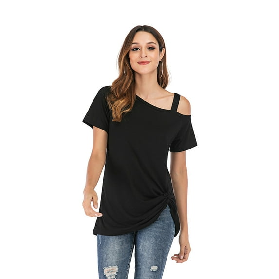Tinglu Women Top Tees Side Twist Knotted Tops Casual Tunic Basic Shirts