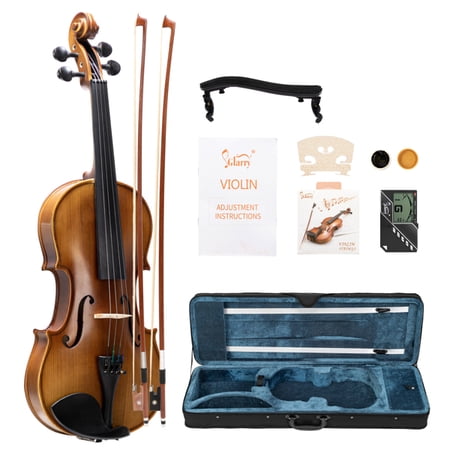 Tingmengte GV405 4/4 Acoustic Violin Kit Matt Natural w/Square Case, 2 Bows, 3 In 1 Digital Metronome Tuner Tone Generator,Extra Strings and Bridge