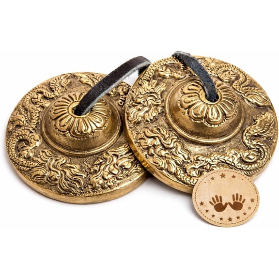 Tingsha Cymbals Bells - Easy To Play - Meditation Mindfulness Chime For Chakra Healing Sound Bath Dharma Gifts Handcrafted Tibetan By Himalayan Bazaar (Dragon Embossed)