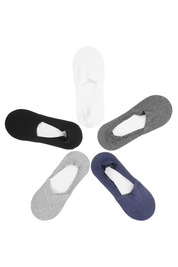 5 Pairs Low-cut Liners Socks Non Cotton Boat Hidden Invisible Socks for Men (Black + White + Dark Blue + Light Gray + Dark Gray)