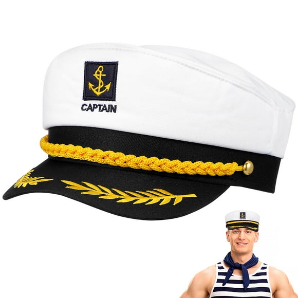 Captain Yacht Hat Cap Sailor Navy Marine Admiral Hat for Halloween Costume Accessory, 7.8 x 7 ''