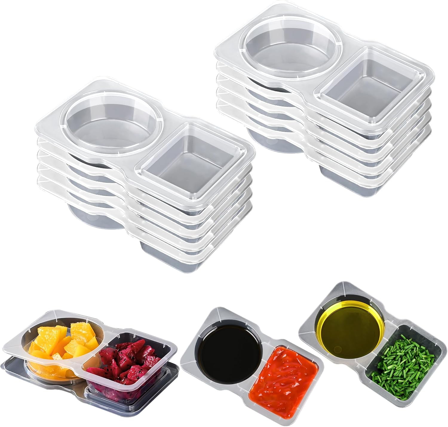 Tingzi 10PCS Double Compartment Condiment Container,2 Condiment ...