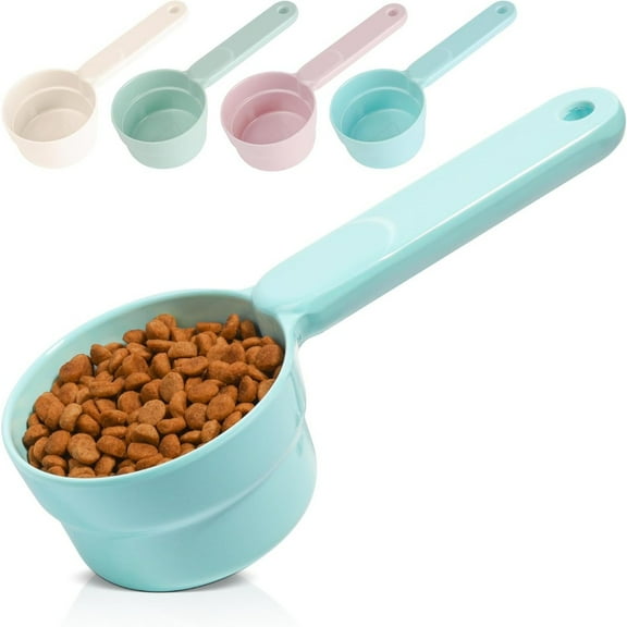 Tingzi Dog Food Scoop Cup Melamine Pet Food Scoop Measuring Cup for Dog Cat Ferret Rabbit Bird Food, Half Cup Scoop Food-Grade Pet Feed Scoops with Handle, Dishwasher Safe, White