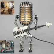 Tingzi Dotmalls Vueeze Mic Rockbot,Sherum Mic Rockbot,Microphone Robot Desk Lamp with Guitar Metal Iron Art Desktop Light Home Bedroom Lighting Décor,Retro Holding Guitar Touch Style Lamp (Red)