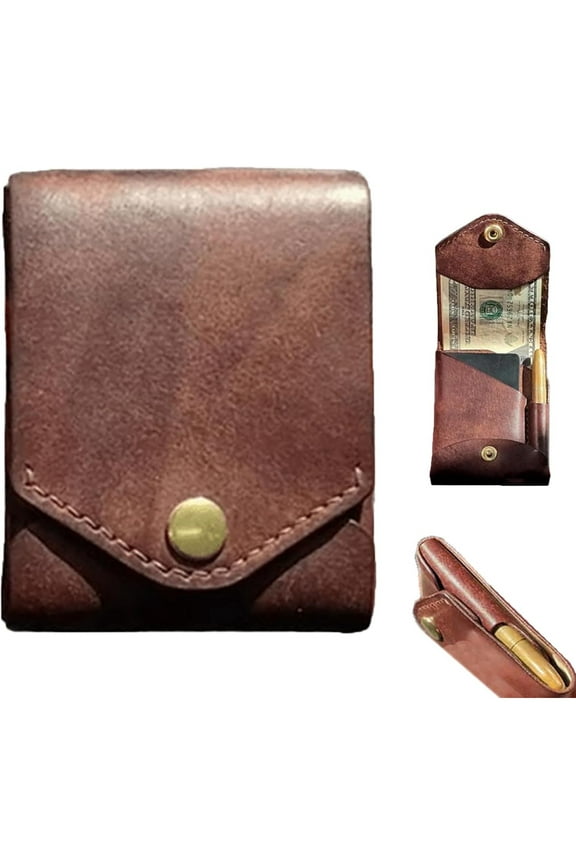 Multifunctional Compact Wallet, Handmade Leather Card Holder/Wallet, Slim Minimalist Wallet, Built-In Pen Slot, Wallet For Put Flat Banknotes For Daily Commuting, Business, Travel