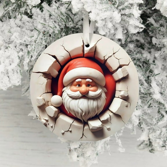 TiniDecor 3D Santa Face Ornament, Ceramic Christmas Tree Decoration, Funny Holiday Gift