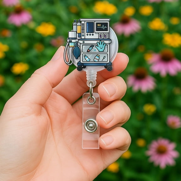 TiniDecor Anesthesia Machine Badge Reel, Retractable ID Holder, Funny Nurse Gift