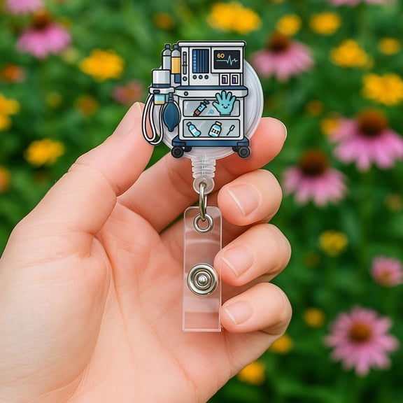 TiniDecor Anesthesia Machine Badge Reel, Retractable ID Holder, Funny Nurse Gift
