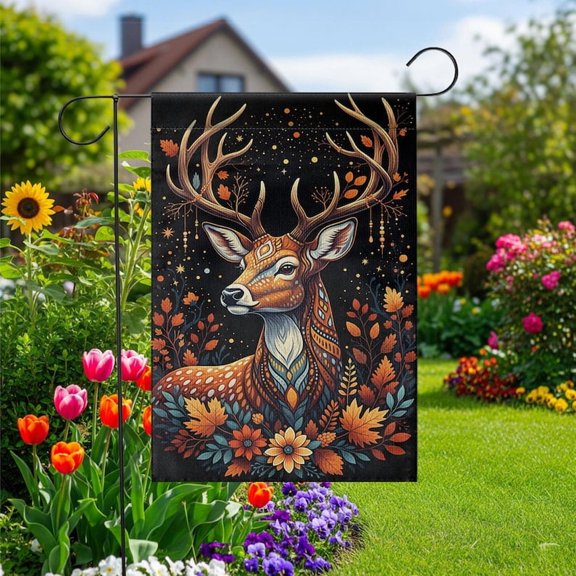 TiniDecor Autumn Deer Garden Flag – 12”x18” Fall Outdoor Decor, Rustic Woodland Yard Flag