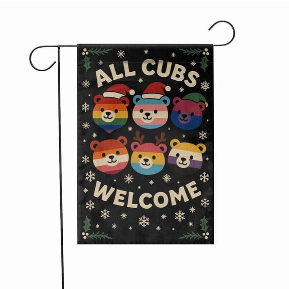 TiniDecor Bear Pride Garden Flag – All Cubs Welcome Outdoor Banner, 12” x 18” Rainbow Bear Design