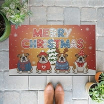 TiniDecor Bulldog Christmas Doormat, 24x16" Holiday Rug, Non-Slip, Indoor/Outdoor