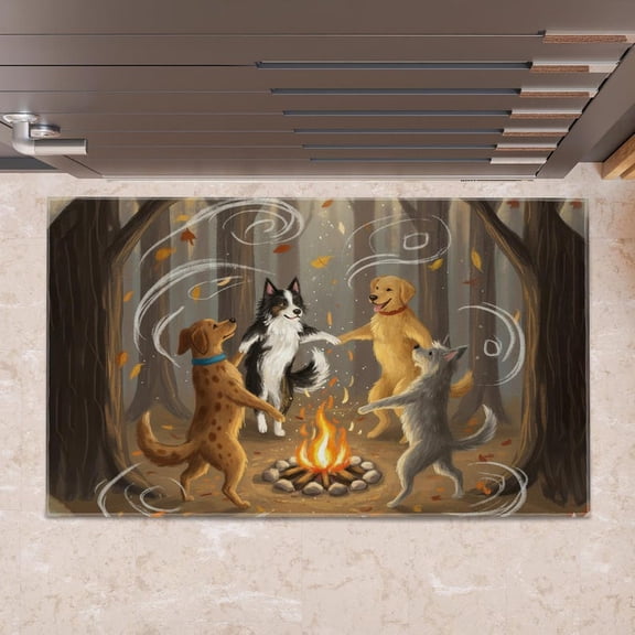 TiniDecor Campfire Dogs Doormat - 16"x24" Forest Entry Rug, Cute Cartoon Pet Home Decor