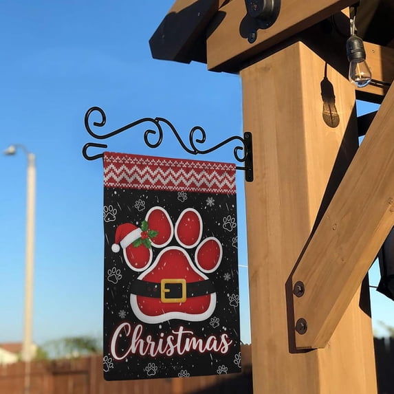 TiniDecor Christmas Paw Print Flag – Polyester Garden Decoration, 36” x 60” Santa Belt Pet Design