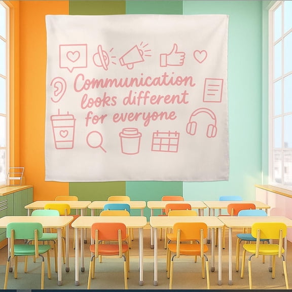 TiniDecor Communication Quote Tapestry, 60"x80" White Motivational Wall Hanging, Classroom Decor