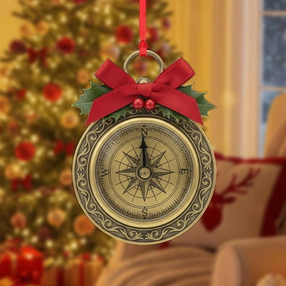 TiniDecor Compass Ornament 2025, Vintage Acrylic Christmas Tree Decoration, Travel Lovers Gift