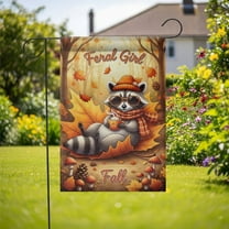 TiniDecor Cozy Raccoon Garden Flag – 12”x18” Fall Outdoor Decor, Autumn Woodland Yard Flag