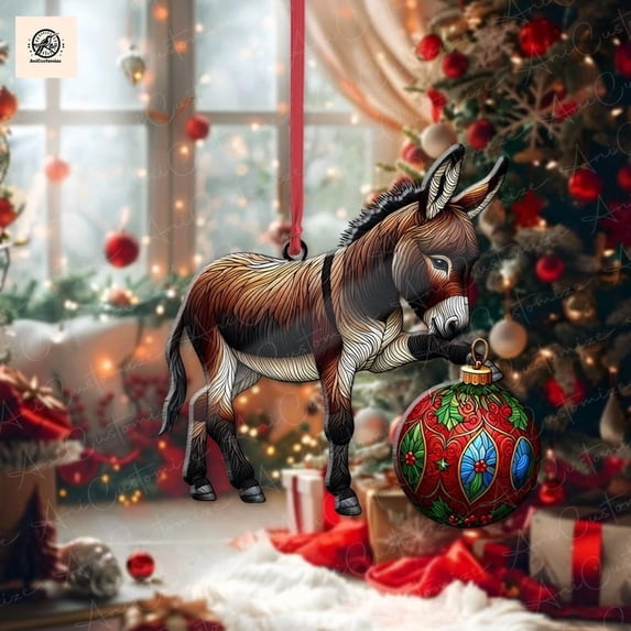 TiniDecor Donkey Christmas Ornament Acrylic Brown Festive Holiday Tree Decoration