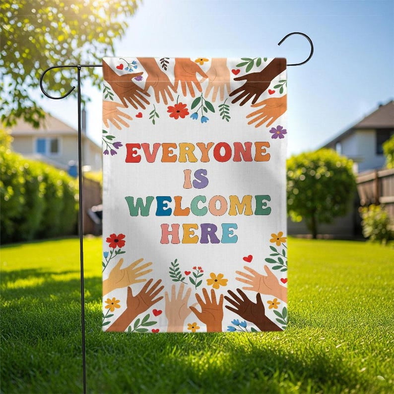 TiniDecor Everyone Is Welcome Garden Flag – 28”x40” Inclusive Yard Sign, Colorful Outdoor Decor