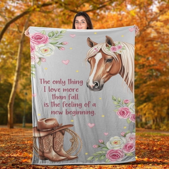 TiniDecor Fall Horse & Floral Fleece Throw Blanket, 30"x40", Western Autumn Cozy Decor