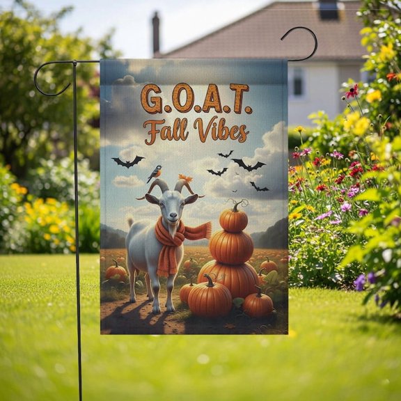 TiniDecor G.O.A.T. Fall Vibes Garden Flag – 12”x18” Autumn Goat Yard Sign, Pumpkin Outdoor Decor