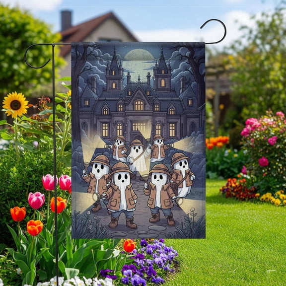 TiniDecor Ghost Explorer Garden Flag – 12”x18” Halloween Haunted House Outdoor Yard Decoration