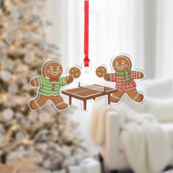 TiniDecor Gingerbread Ping Pong Ornament 2025, Cute Holiday Tree Decor, Acrylic, Playful Christmas Gift
