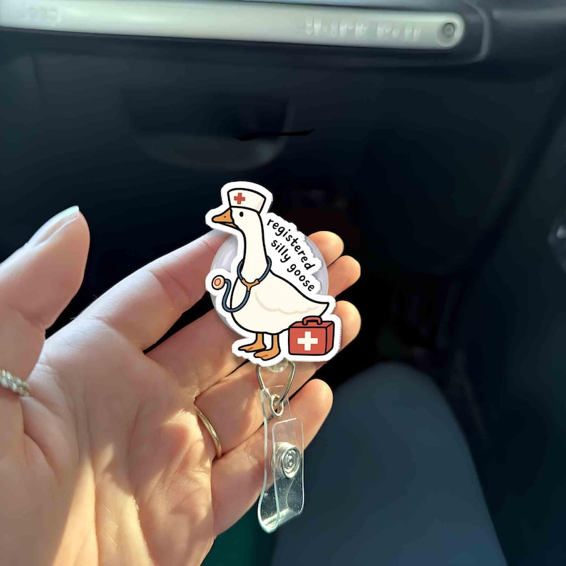 TiniDecor Goose Nurse Badge Reel, Registered Silly Goose Retractable ID Holder, Funny RN Gift
