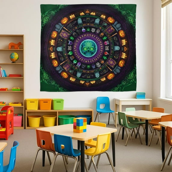 TiniDecor Halloween Skull Mandala Tapestry, 30"x40" Gothic Spooky Wall Hanging, Witchy Decor