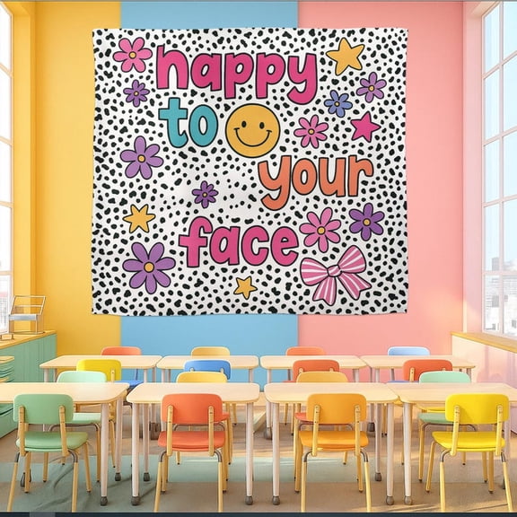 TiniDecor Happy Face Quote Tapestry, 30"x40" Colorful Wall Hanging, Classroom & Kids Room Decor