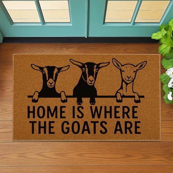 TiniDecor Home Is Where The Goats Are Doormat – 18"x30" Funny Farmhouse Entry Mat, Rustic Goat Decor
