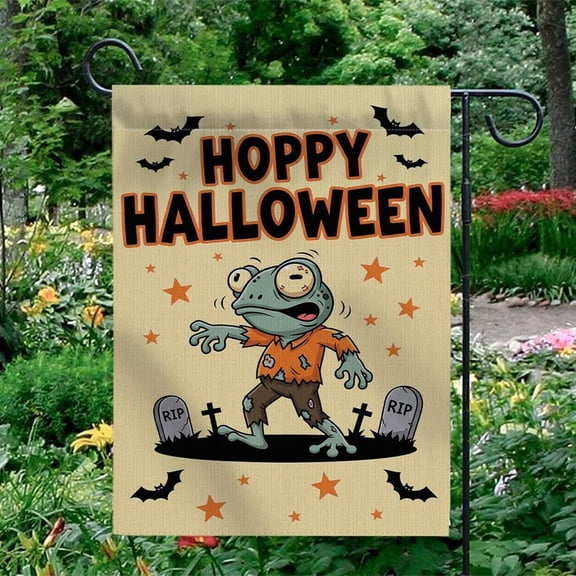 TiniDecor Hoppy Halloween Garden Flag – 12”x18” Zombie Frog Outdoor Yard Decoration