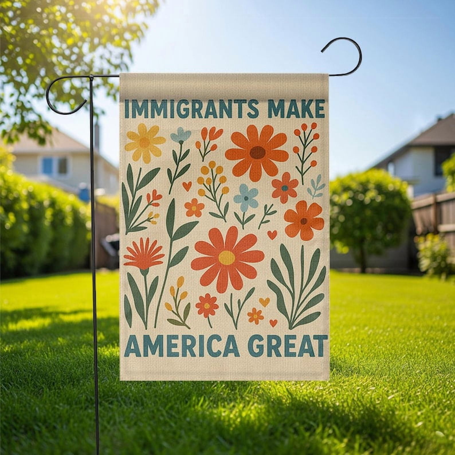 TiniDecor Immigrants Make America Great Garden Flag – 36”x60” Colorful Floral Yard Banner, Outdoor Decor