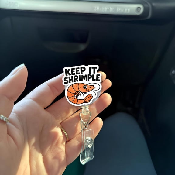 TiniDecor Keep It Shrimple Nurse Badge Reel, Orange Retractable ID Holder, Funny Gift for RN, Med Student
