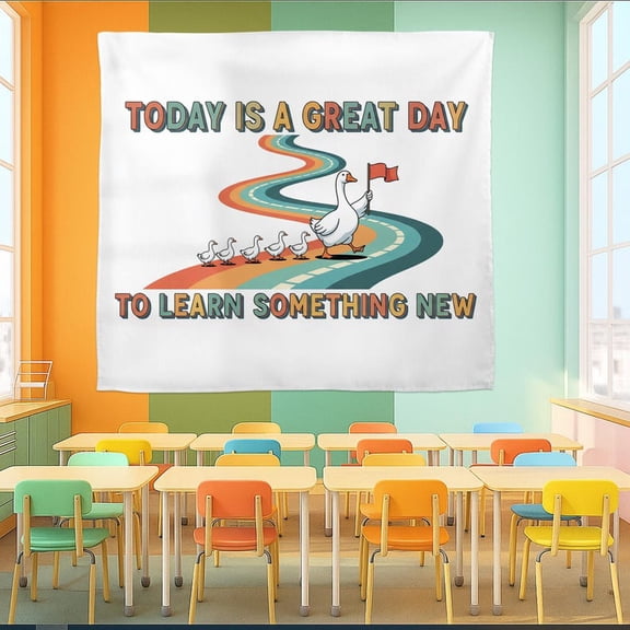 TiniDecor Learn Something New Goose Tapestry, 40"x60" Motivational Classroom Wall Art, Whimsical Style