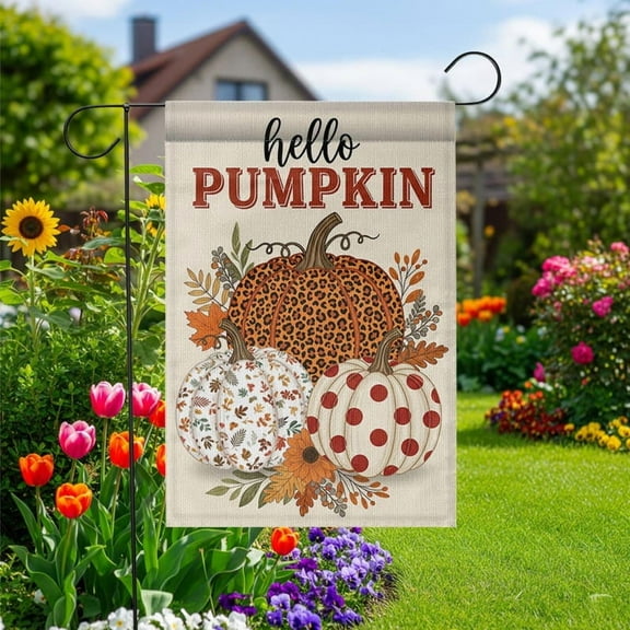 TiniDecor Leopard Pumpkin Garden Flag – 12”x18” Fall Halloween Yard Sign, Rustic Autumn Decor