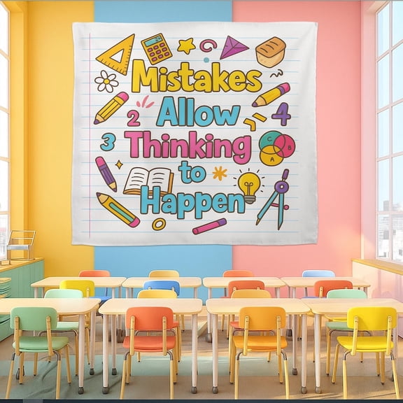 TiniDecor Mistakes Allow Thinking to Happen Tapestry, 40"x60" Colorful Classroom Wall Hanging, Learning Decor