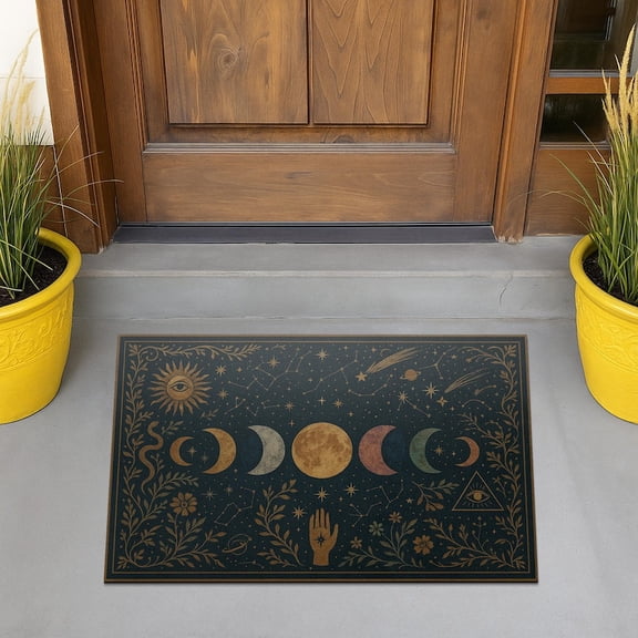 TiniDecor Moon Phase Doormat – 16"x24" Celestial Astrology Entryway Rug, Mystical Home Décor Mat