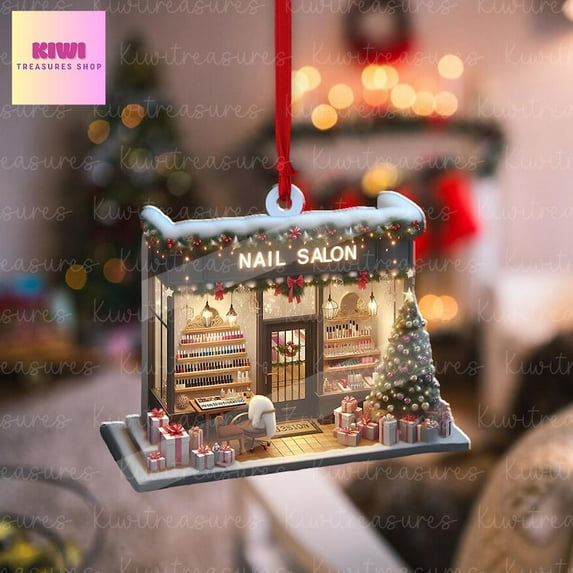 TiniDecor Nail Salon Ornament, Mini Shop Acrylic, Multicolor, Flat Holiday Tree Décor