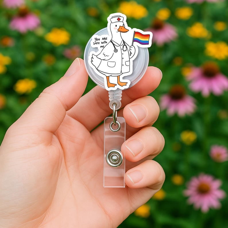 TiniDecor Nurse Goose Pride Badge Reel, Retractable ID Holder, Cute Gift for Healthcare Workers