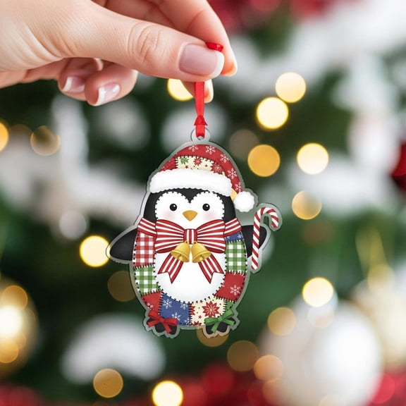 TiniDecor Patchwork Penguin Christmas Ornament, Cute Holiday Décor, Acrylic Double-Sided, Gift for Kids & Families