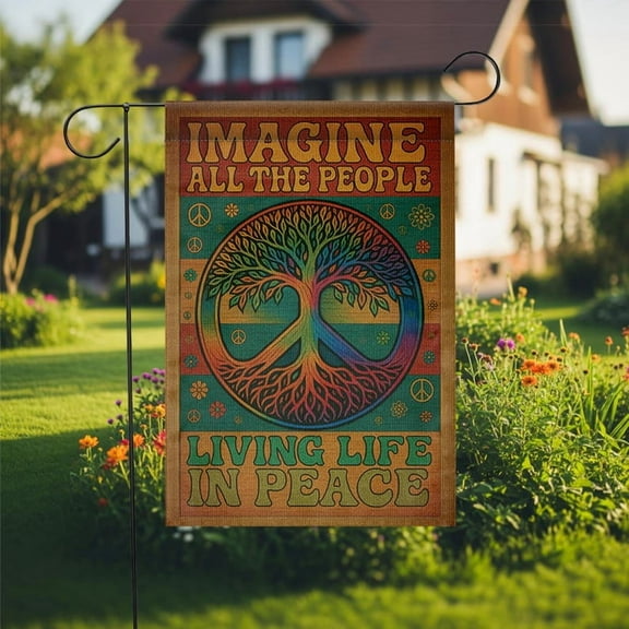 TiniDecor Peace Tree Garden Flag – 12”x18” Imagine All the People Outdoor Yard Banner, Hippie Boho Décor