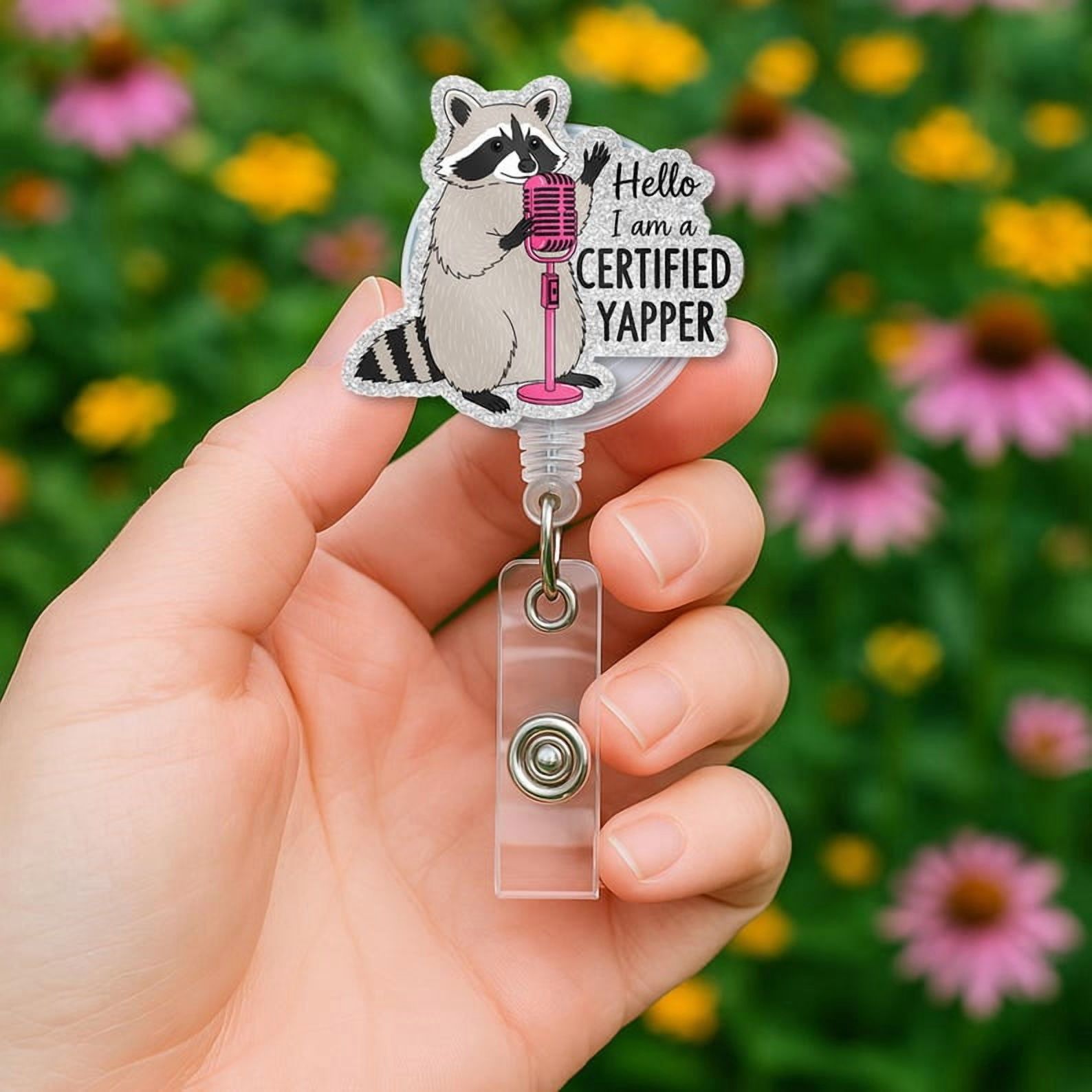 TiniDecor Raccoon Funny Badge Reel, Certified Yapper Retractable ID Holder, Cute Work Accessory