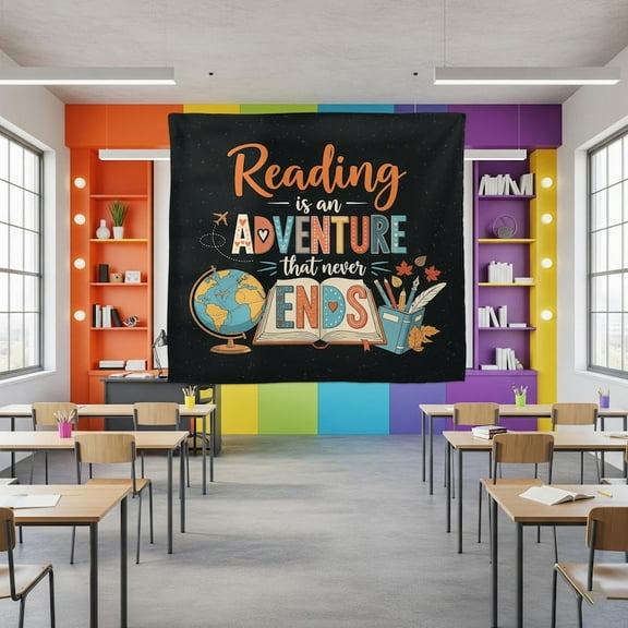 TiniDecor Reading Adventure Tapestry 40"x60" Dark Classroom Wall Hanging, Book Lover Decor