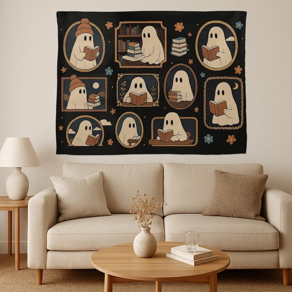 TiniDecor Reading Ghosts Tapestry, 30"x40" Vintage Dark Academia Wall Hanging, Cozy Room Decor