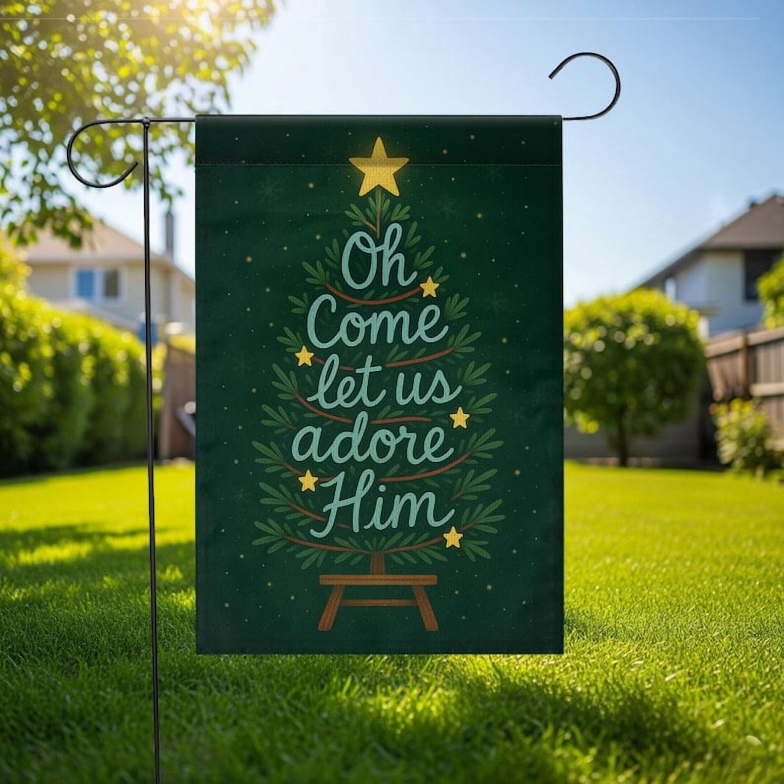 TiniDecor Religious Christmas Garden Flag – Oh Come Let Us Adore Him Christian Yard Decor, 28" x 40"