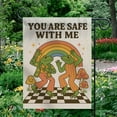 thumbnail image 1 of TiniDecor Safe With Me Frog Garden Flag – 28”x40” Retro Rainbow Outdoor Sign, Whimsical Yard Decor, 1 of 5