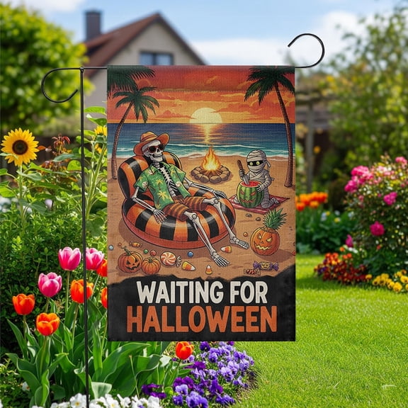 TiniDecor Skeleton Beach Garden Flag – 12”x18” Halloween Outdoor Decor, Funny Fall Yard Flag